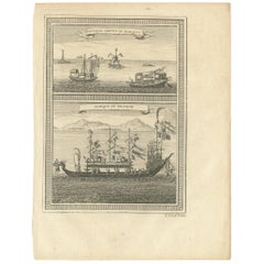 Antique Print of Chinese Vessels, 1748