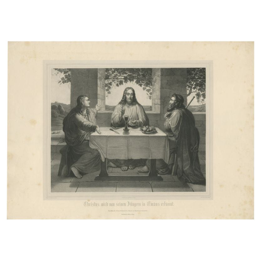 Antiker Druck von Christus beim Abendmahl in Emmaus von Theer, um 1850