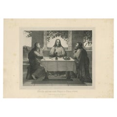 Antiker Druck von Christus beim Abendmahl in Emmaus von Theer, um 1850