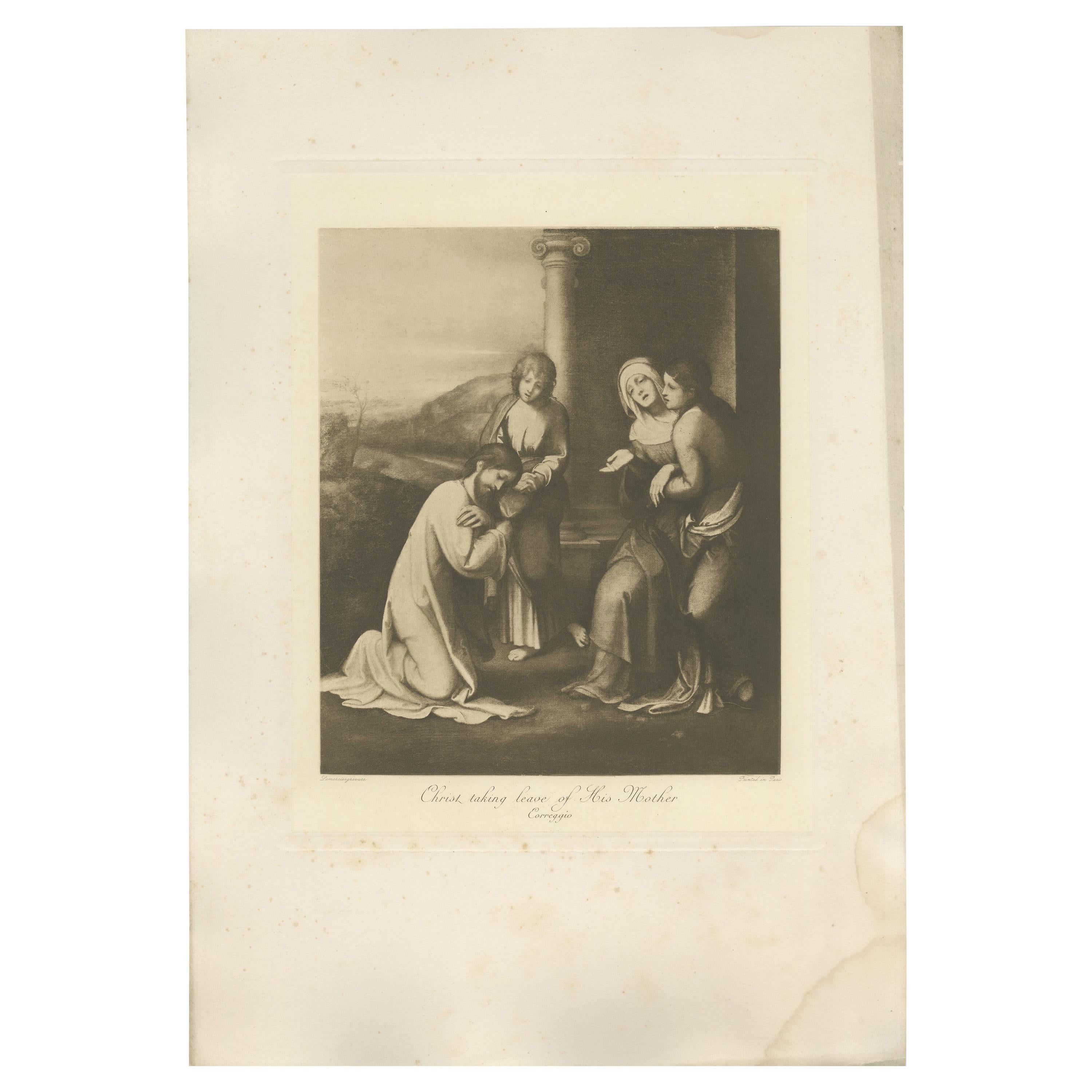 Antique Print of 'Christ taking leave of His Mother' Made after Titian 'c.1890'