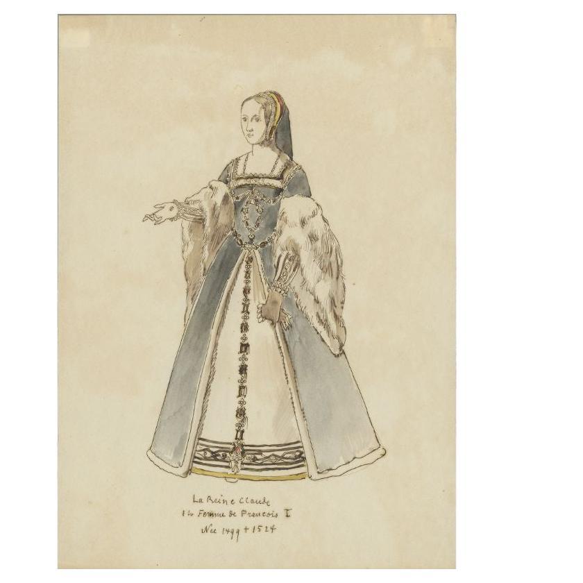 Antique Print of Claude of France and Ruling Duchess of Brittany, C.1860 For Sale
