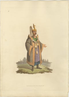 Antique Print of Colonel of Janizaries, the Military Costume of Turkey, 1818