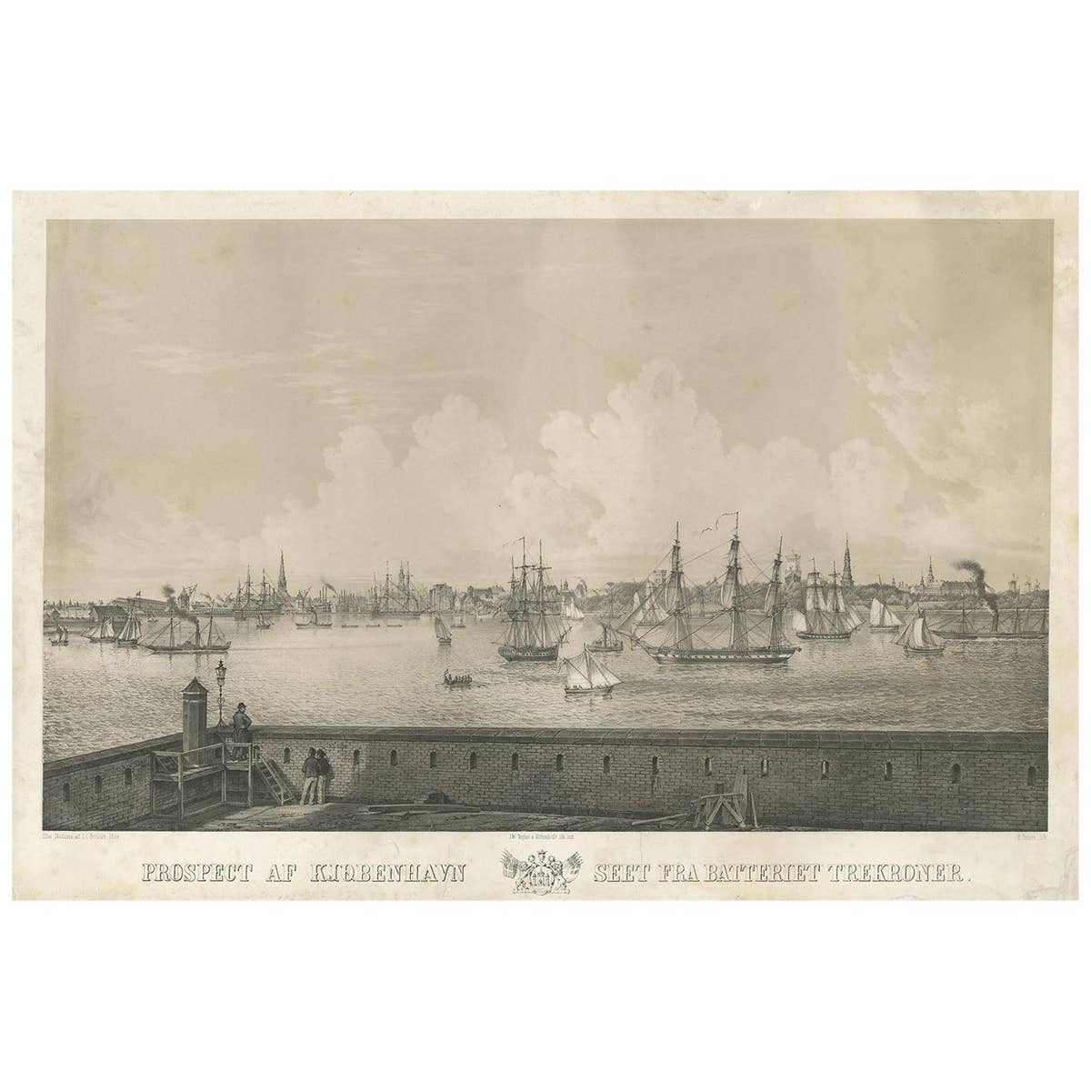 Antique Print of Copenhagen by Jessen '1854'
