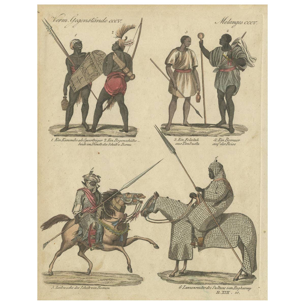 Antique Print of Costumes of Africa, Circa 1800, Original Artwork
