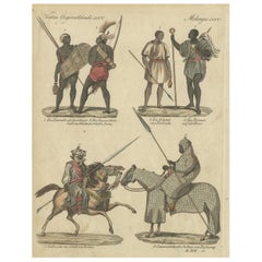 Antiker antiker Druck von Kostümen aus Afrika von Bertuch, um 1800