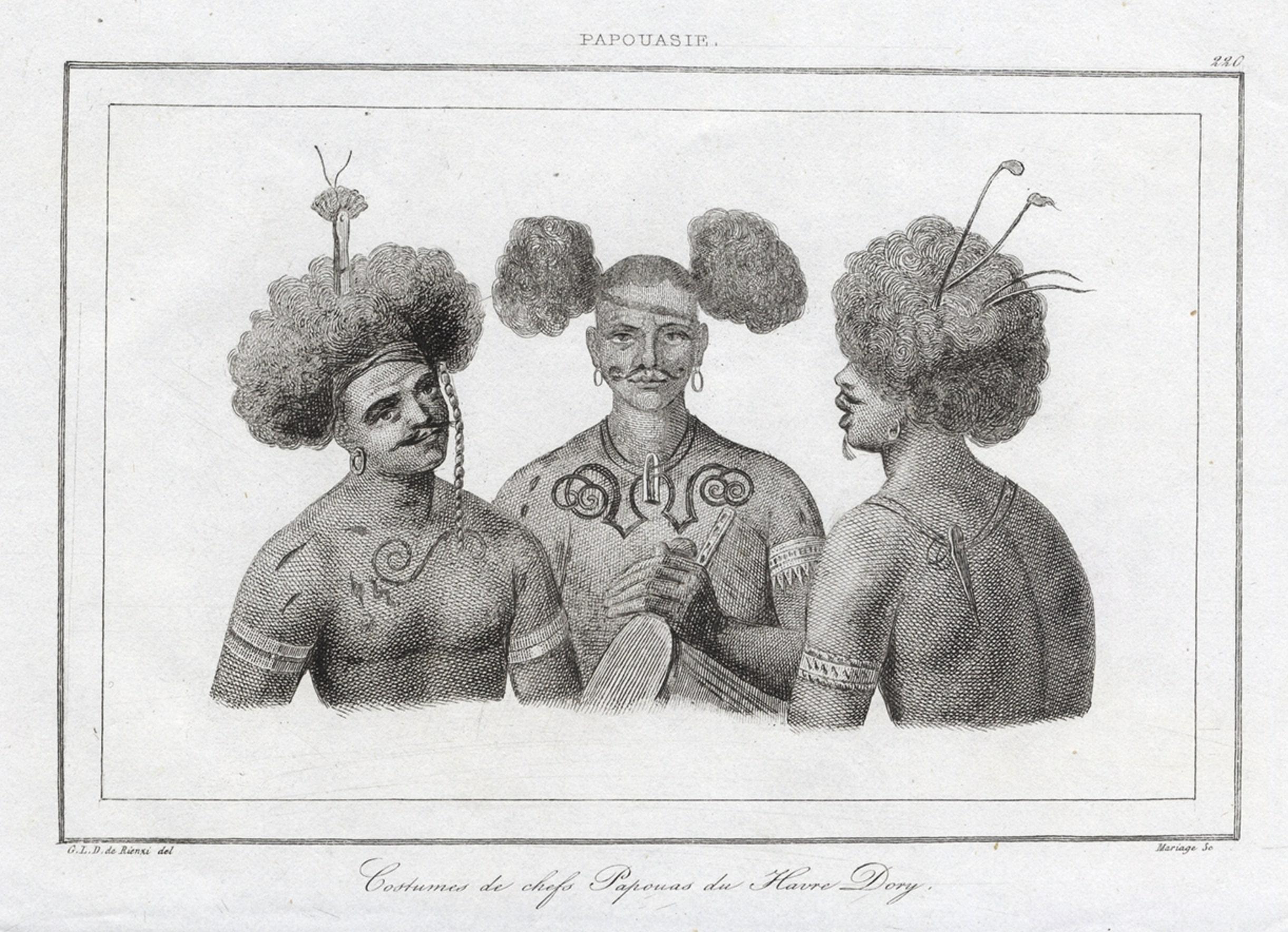 Paper Antique Print of Costumes of Papua Chiefs, 1836 For Sale