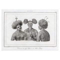 Antiker Druck von Kostümen der Papua- Chiefs, 1836