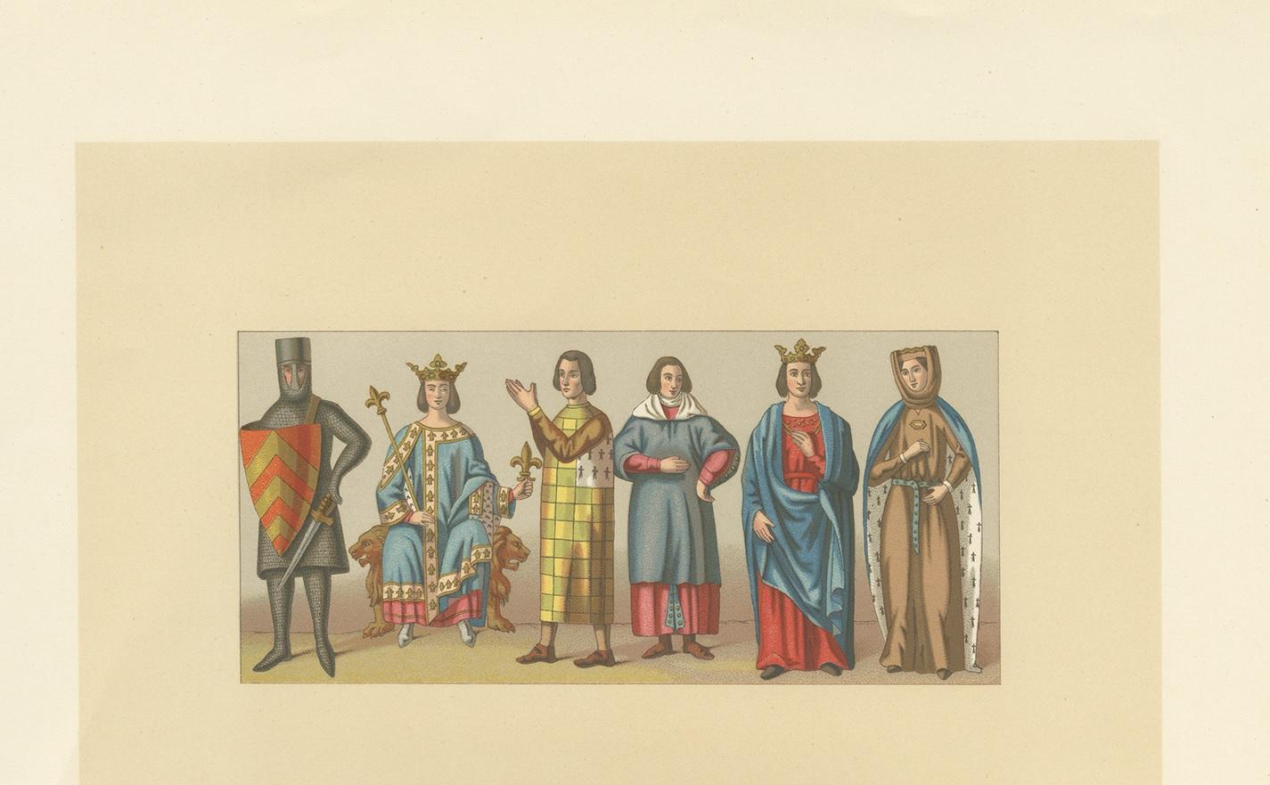 Antique Print of Costumes of the Middle Ages by Racinet '1888' In Good Condition For Sale In Langweer, NL