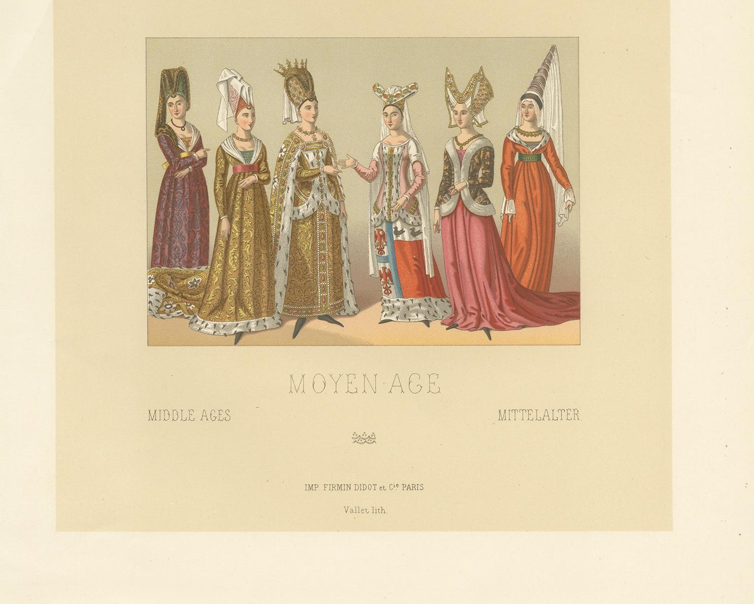19th Century Antique Print of Costumes of the Middle Ages by Racinet '1888' For Sale