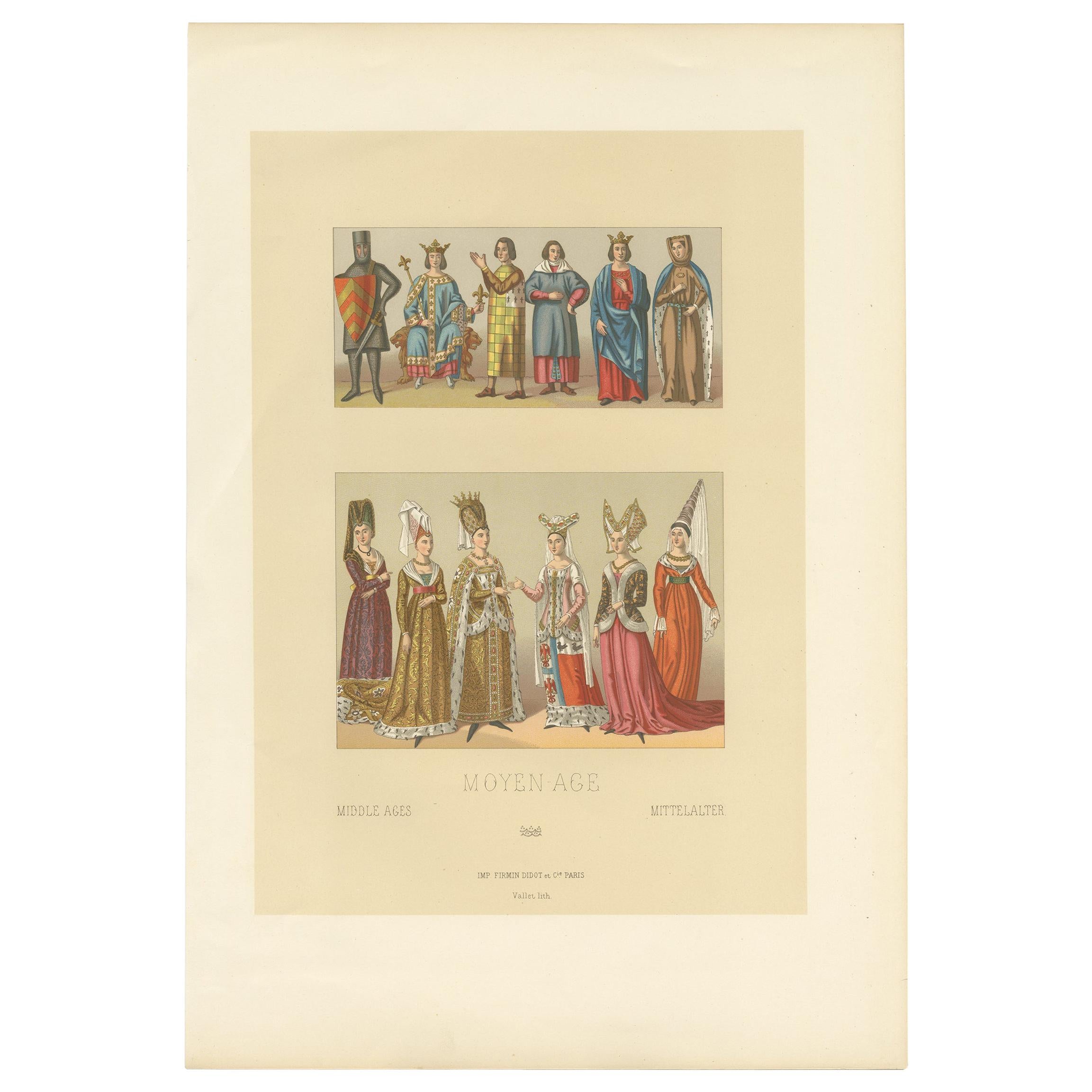 Antique Print of Costumes of the Middle Ages by Racinet '1888' For Sale