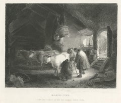 Antique Print of Cow Milking by Virtue 'circa 1860'