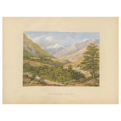 Impression ancienne de la vallée de Craigieburn « Nouvelle-Zélande » par Walker, datant d'environ 1877