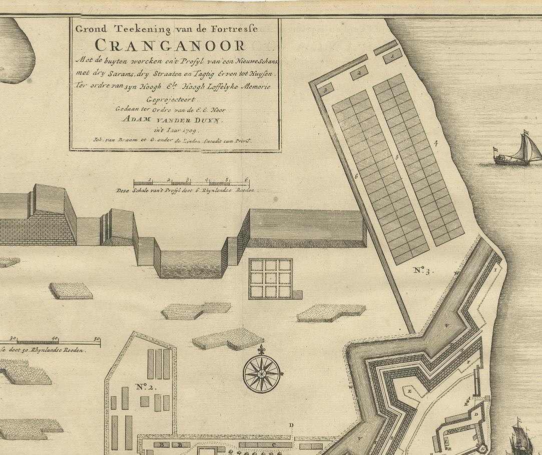 Antiker Druck des Forts von Cranganore, Indien, von Valentijn, 1726 (Niederländisch) im Angebot