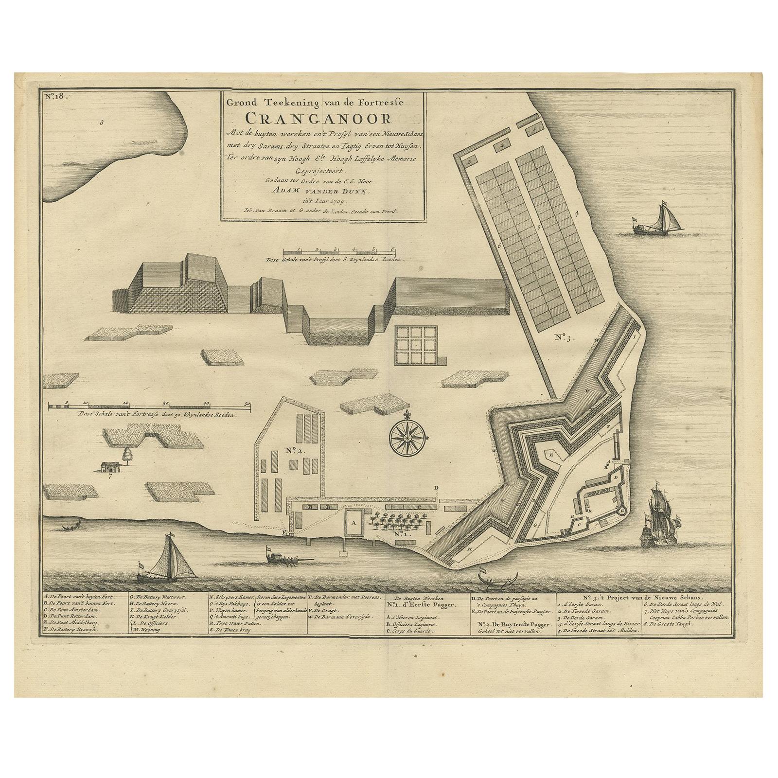 Impression ancienne de Fort Cranganore, Inde par Valentijn, 1726