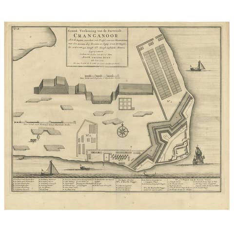 Antique Print of Cranganore Fort, India by Valentijn, 1726