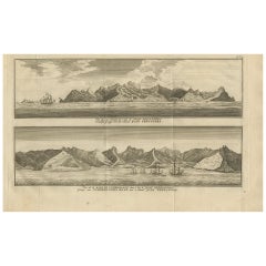 Antiker antiker Druck der Cumberland Bay und der Insel Juan Fernandez von Anson, 1749