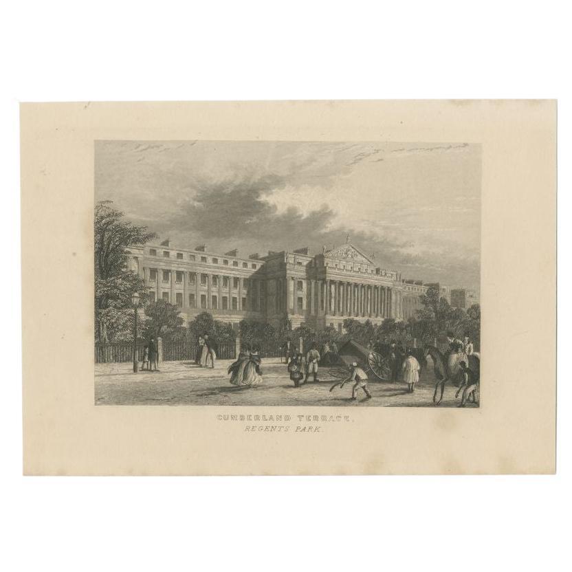 Antique Print of Cumberland Terrace in Regent's Parc, circa 1840 For Sale