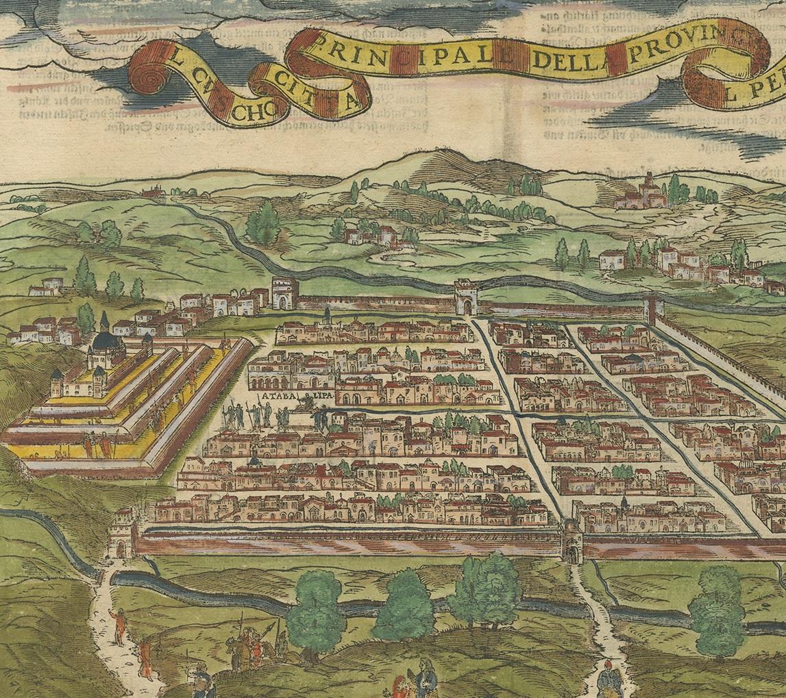 Antique Print of Cusco 'Peru' by Münster, circa 1598 In Good Condition In Langweer, NL