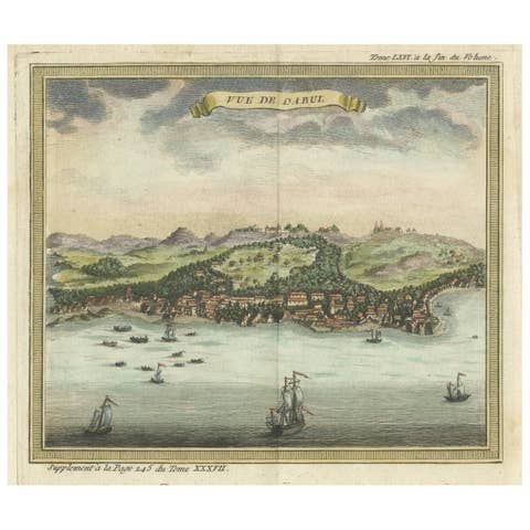 Antique Print of Dabul 'now Dabhol' India, 1766