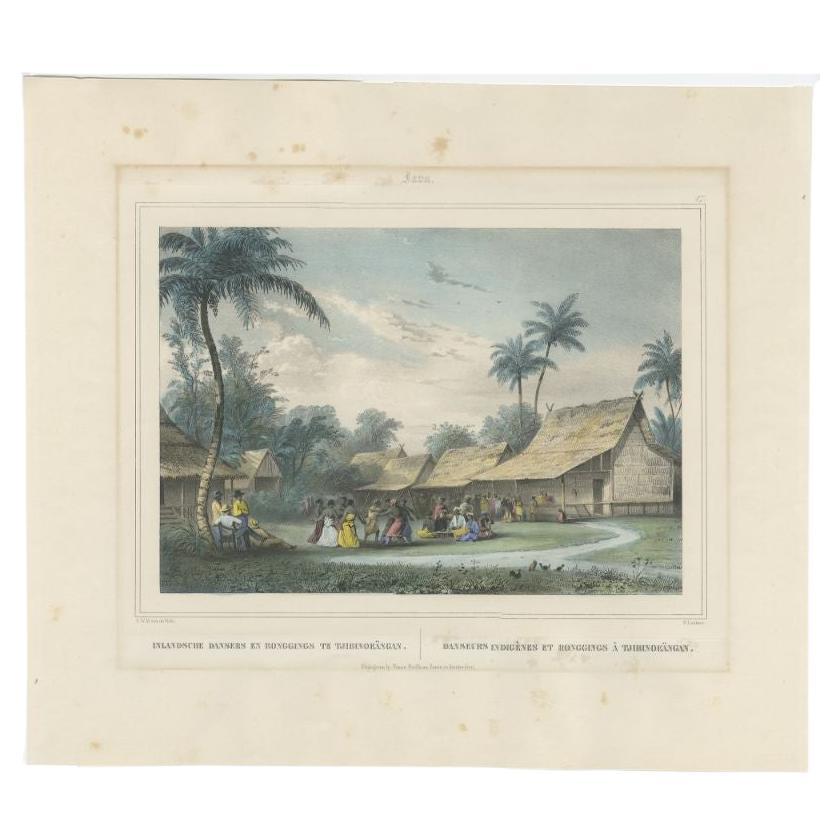 Antique Print of Dancers in Tjibinoeängan in Indonesia, circa 1845