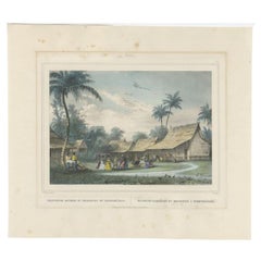 Gravure ancienne de danseurs à Tjibinoeängan en Indonésie, c.1845