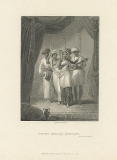 Antique Print of Dancing Girls and Musicians by Heath, 1812