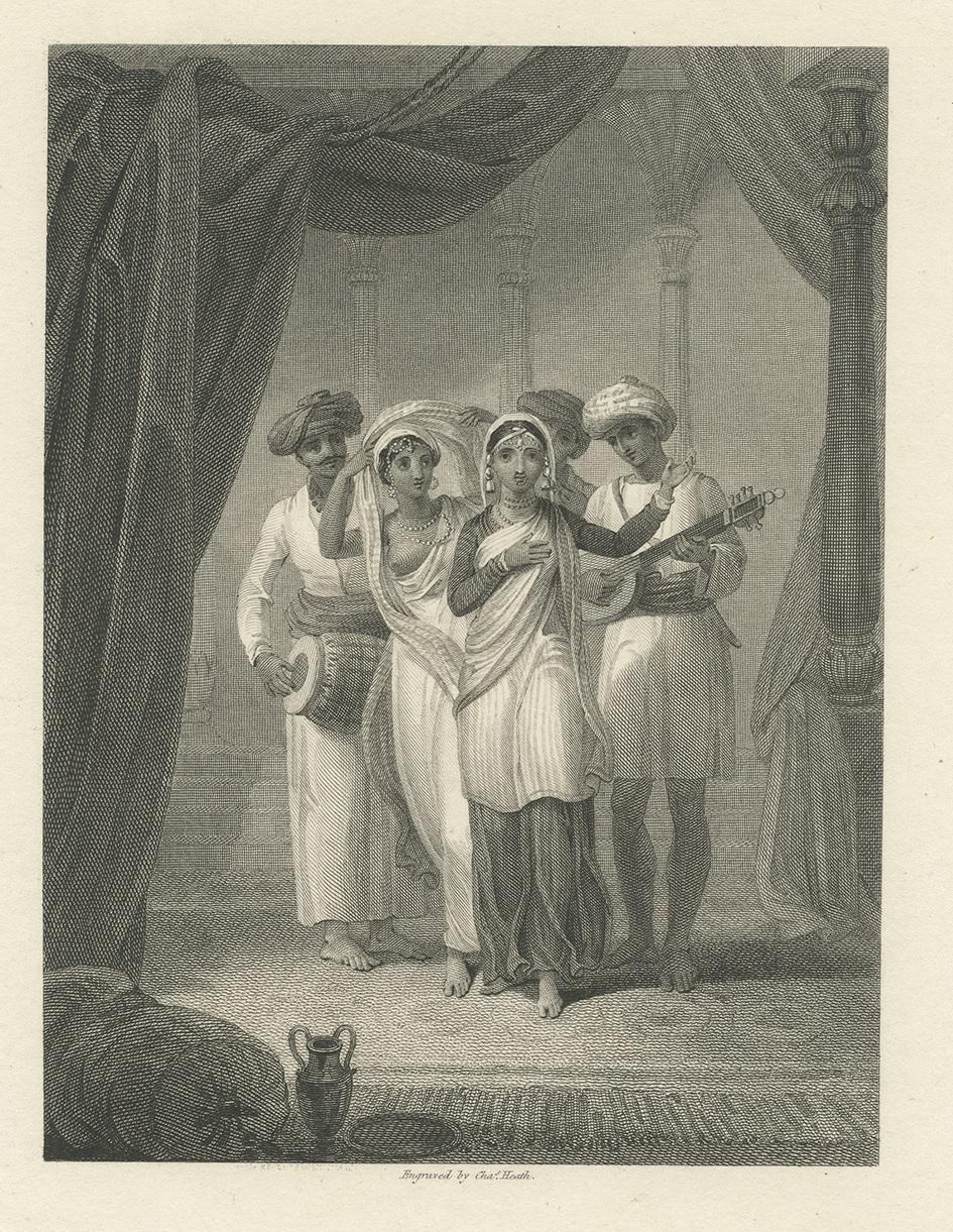 Antique Print of Dancing Girls and Musicians by Heath, 1812 In Good Condition For Sale In Langweer, NL