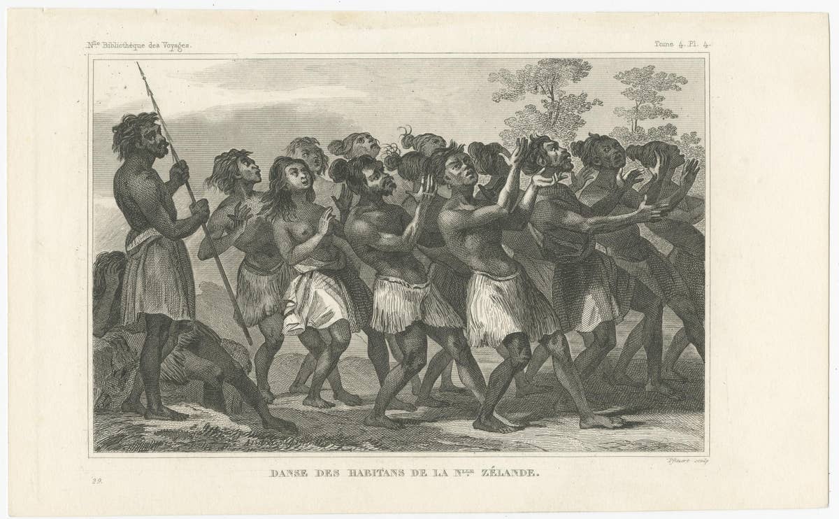 Antique Print of Dancing Inhabitants of New Zealand