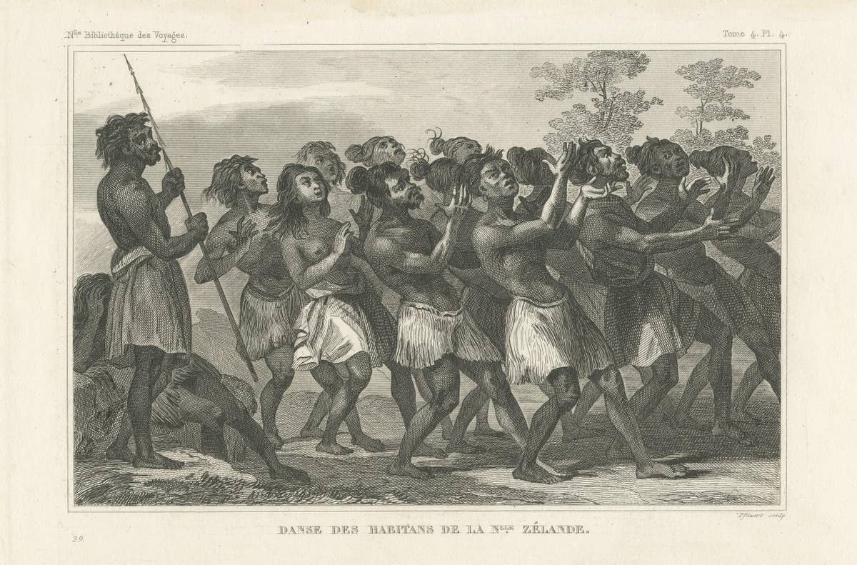 Antique Print of Dancing Inhabitants of New Zealand