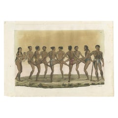Antiker Druck mit tanzenden Bewohnern der Caroline-Inseln von Ferrario '1831'