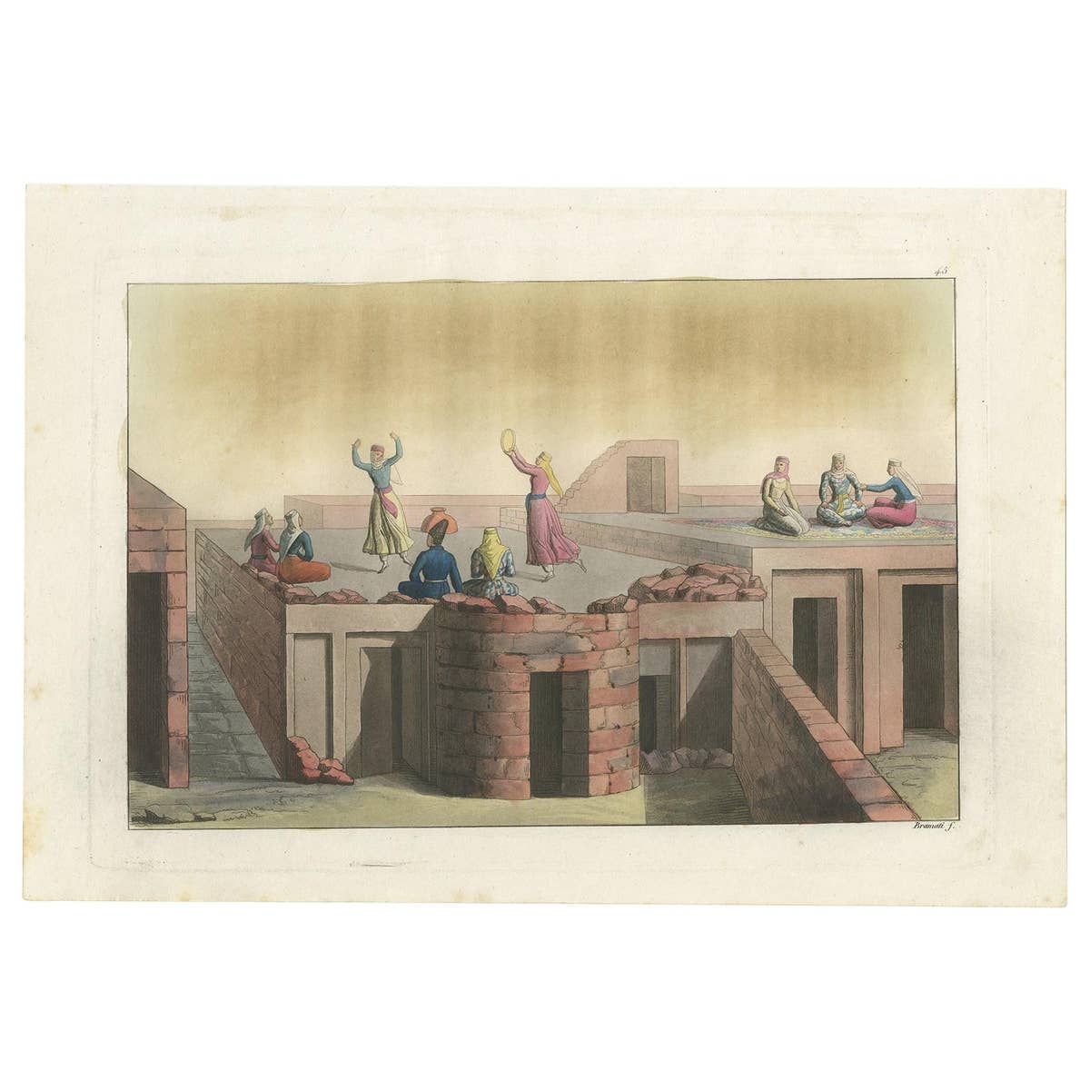 Antique Print of Dancing Natives of Georgia by Ferrario '1831'
