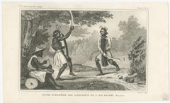 Stampa antica di guerrieri danzanti sull'isola di Buru, Maluku