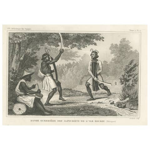 Antique Print of Dancing Warriors on Buru Island, Maluku