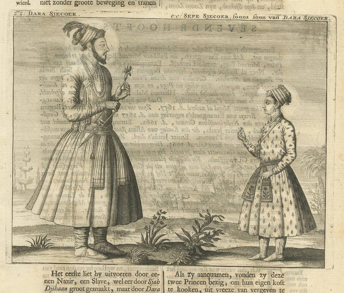 Antique Print of Dara Shikoh and Sipihr Shikoh by Valentijn, 1726