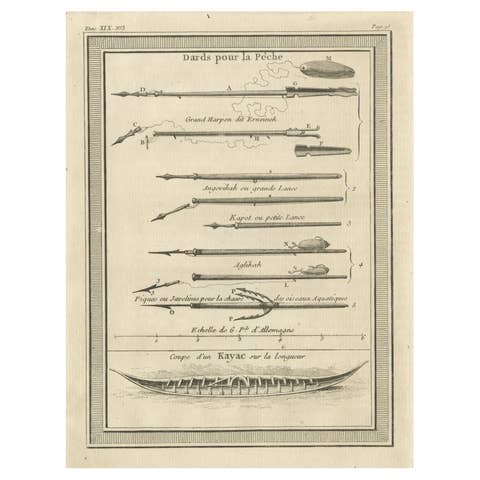 Antique Print of Darts for Fishing and Kayak, 1768