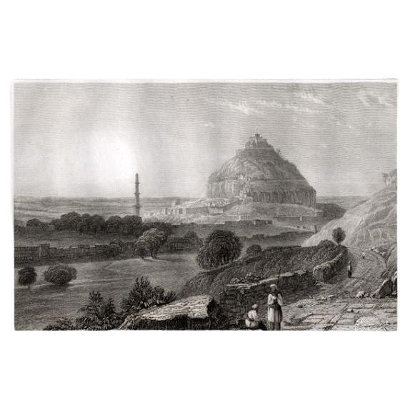 Antique Print of Daulatabad Fort, India, 1836 For Sale