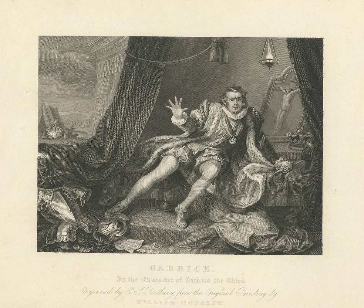 Antique Print of David Garrick in the Role of Richard III by Jones & Co, 1833