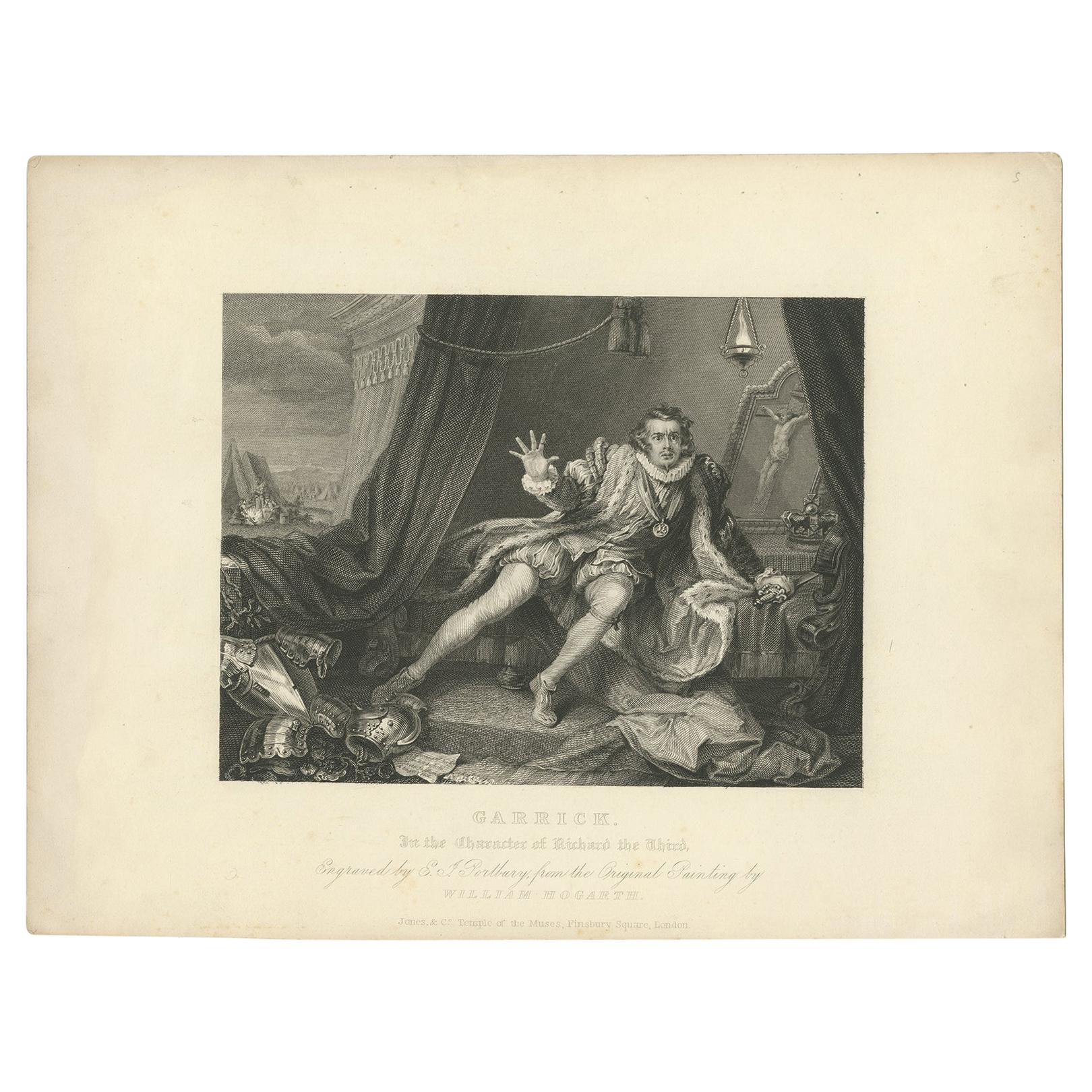 Antique Print of David Garrick in the Role of Richard III by Jones & Co, 1833 For Sale