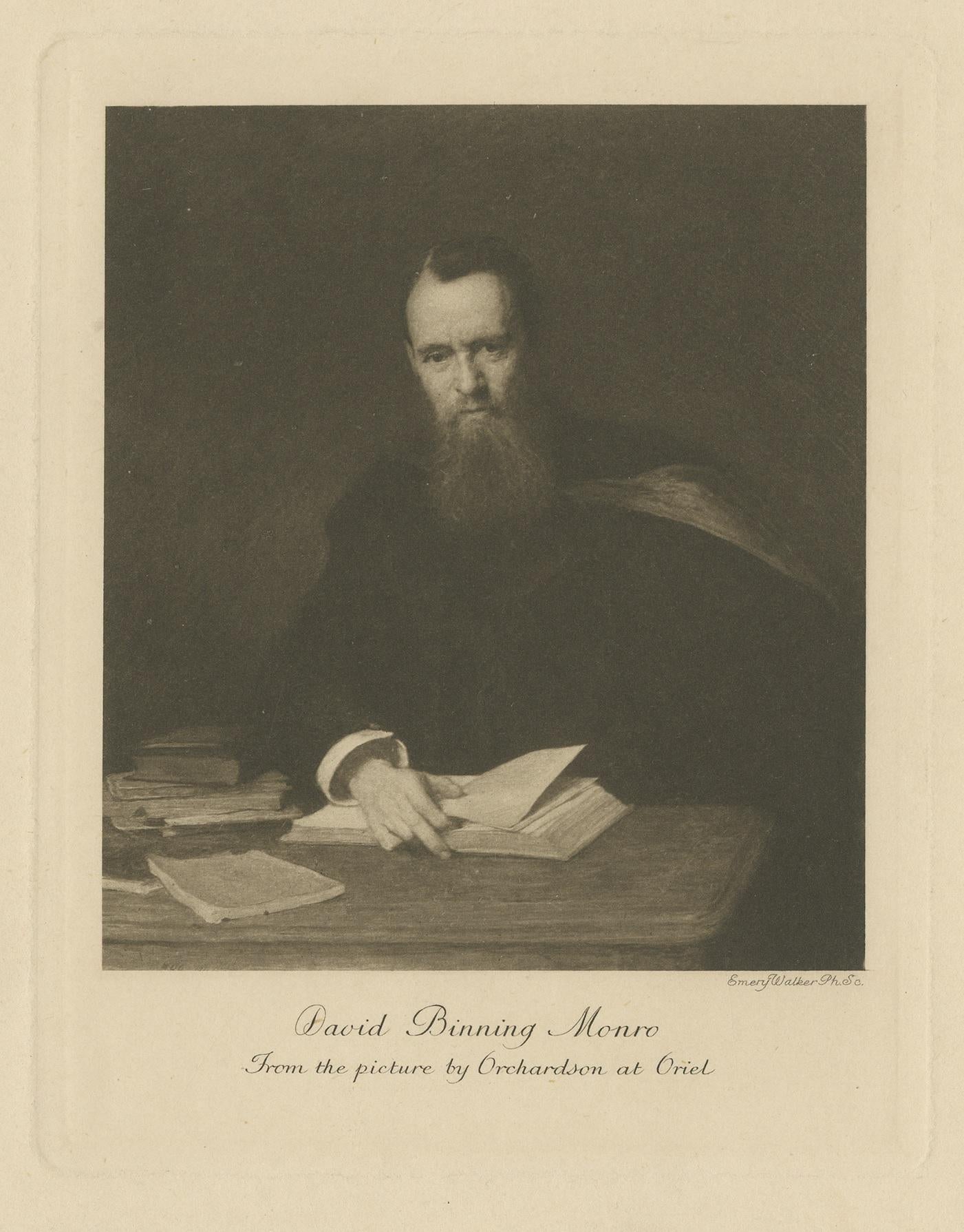 Antique print titled 'David Binning Monro'. Small portrait of David Monro, a Scottish Homeric scholar, Provost of Oriel College, Oxford, and Vice-Chancellor of Oxford University.