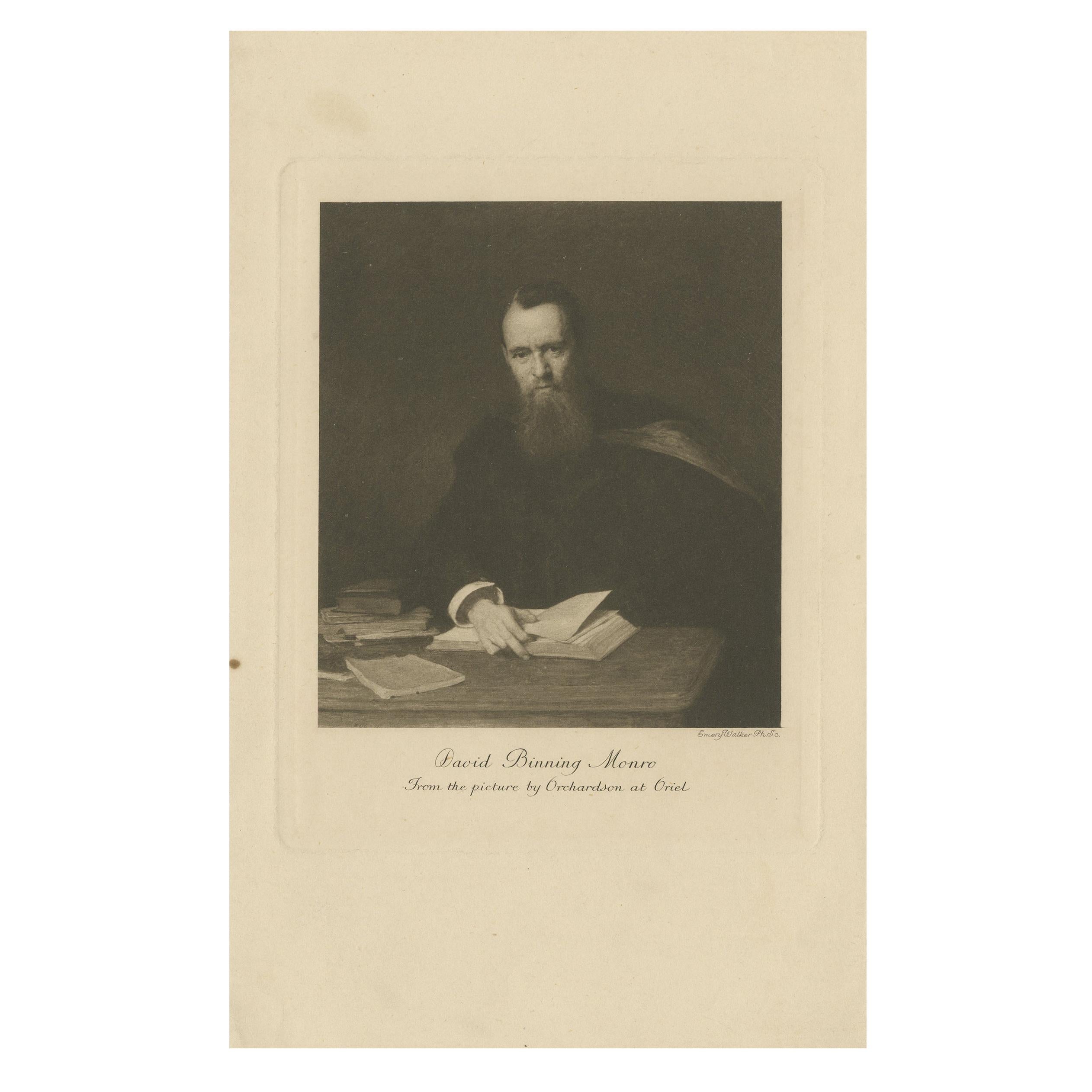 Antique Print of David Monro by Walker, circa 1900 For Sale