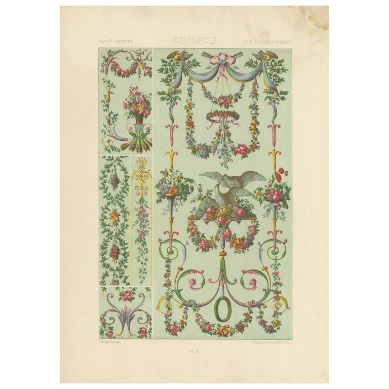 Antique Print of Decorative Art in the 18th Century, 1869