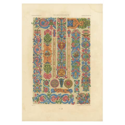 Antique Print of Decorative Art in the Renaissance Period by Racinet, 186