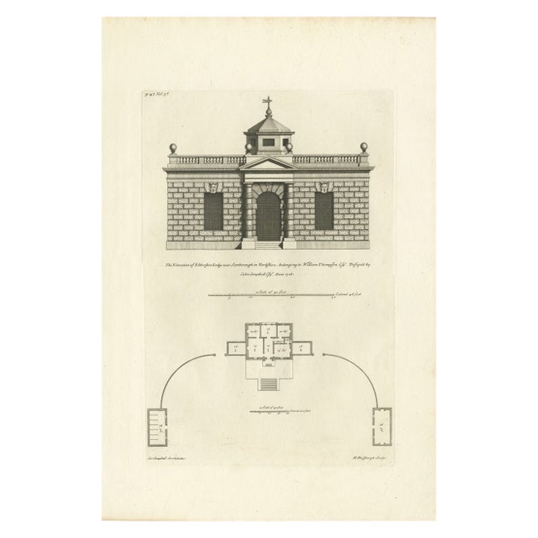 Antiker Druck mit Designs für Ebberston Lodge, Yorkshire, Vereinigtes Königreich, 1725