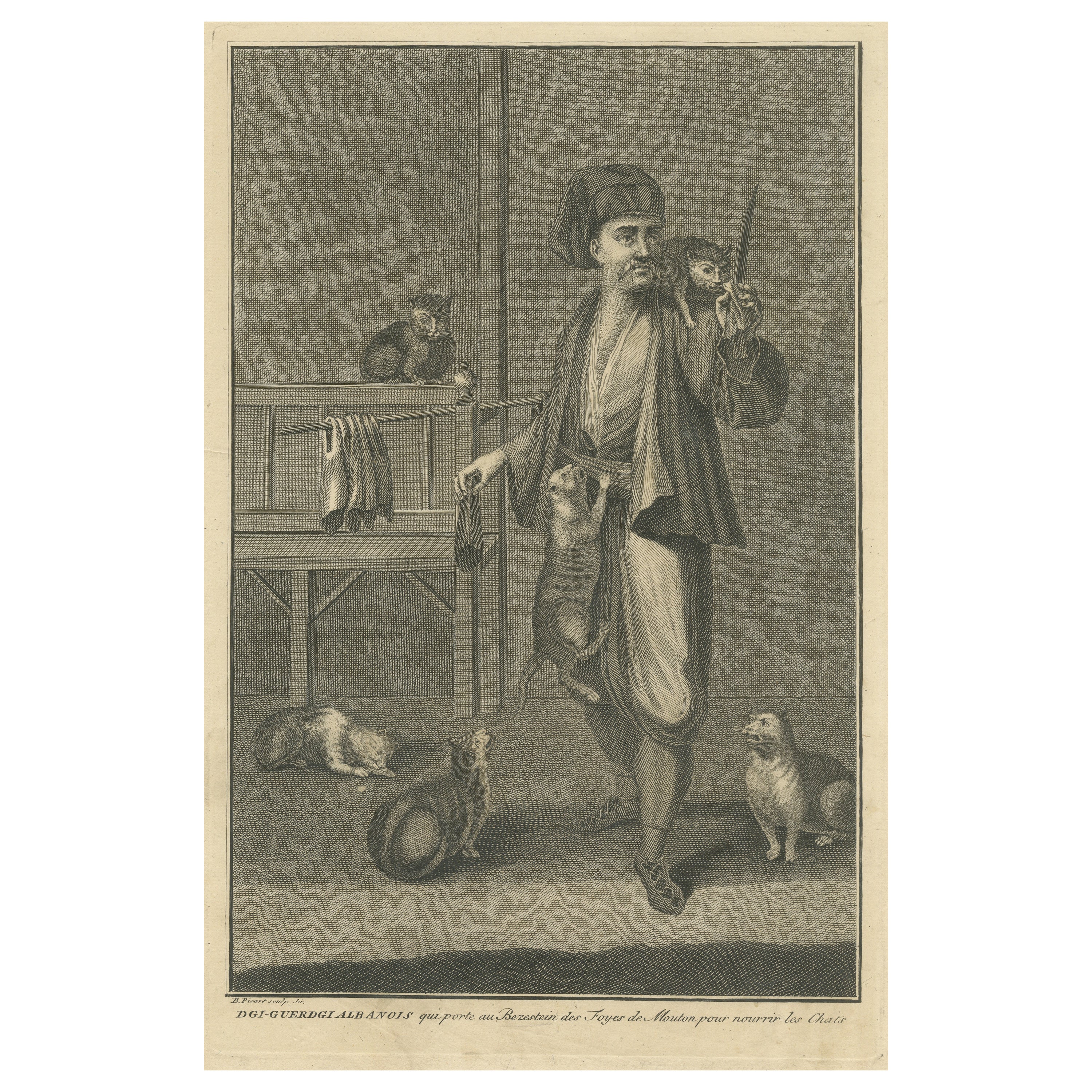 Antique Print of Dgi-Guerdgi feeding Cats in the Bazaar