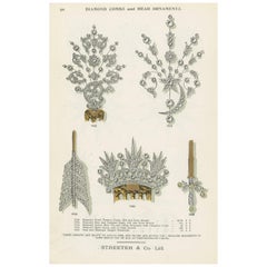 Impression ancienne de peignes et d'ornements de tête en diamants par Streeter, '1898'