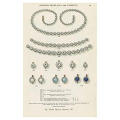 Antique Print of Diamond Necklaces and Earrings by Streeter '1898'