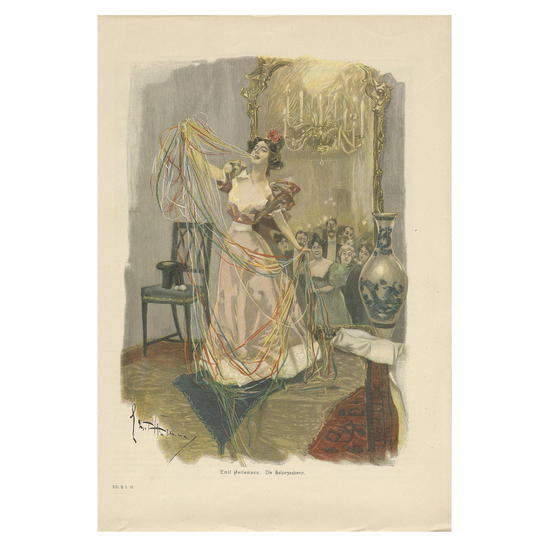 Antique Print of 'Die Salonzauberin', 1901 For Sale