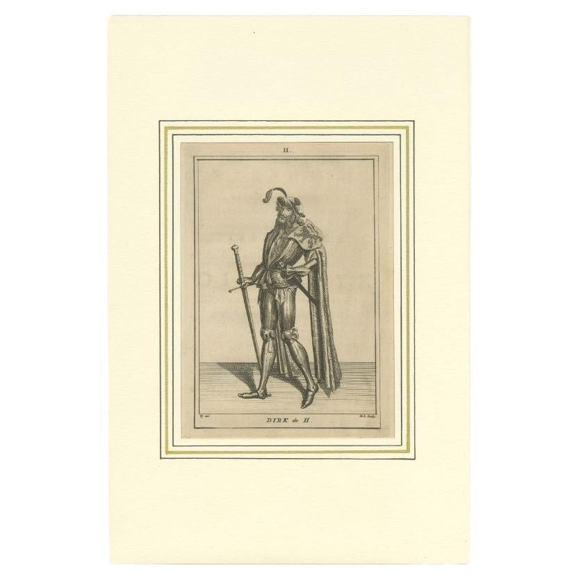 Antique Print of Dirk II of Holland, 1745 For Sale