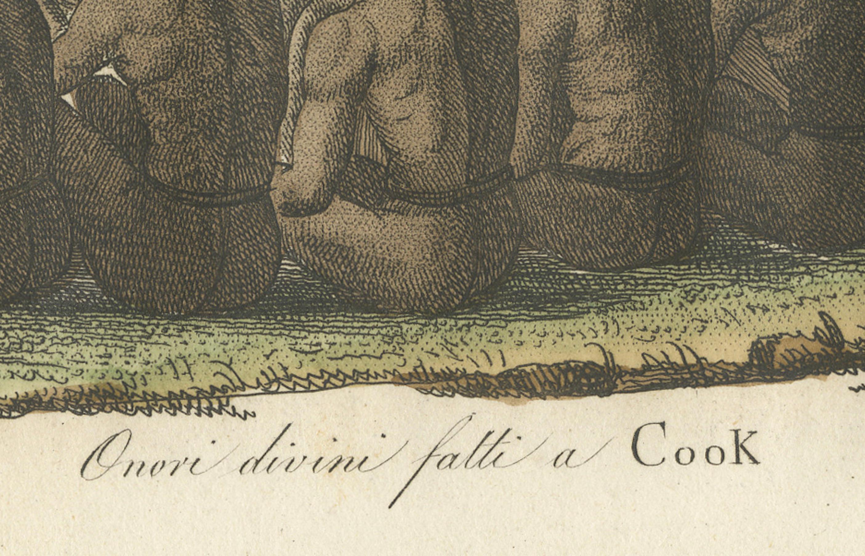 Kapitän Cook werden göttliche Ehren zuteil: Eine feierliche Begegnung, um 1820 (Papier) im Angebot