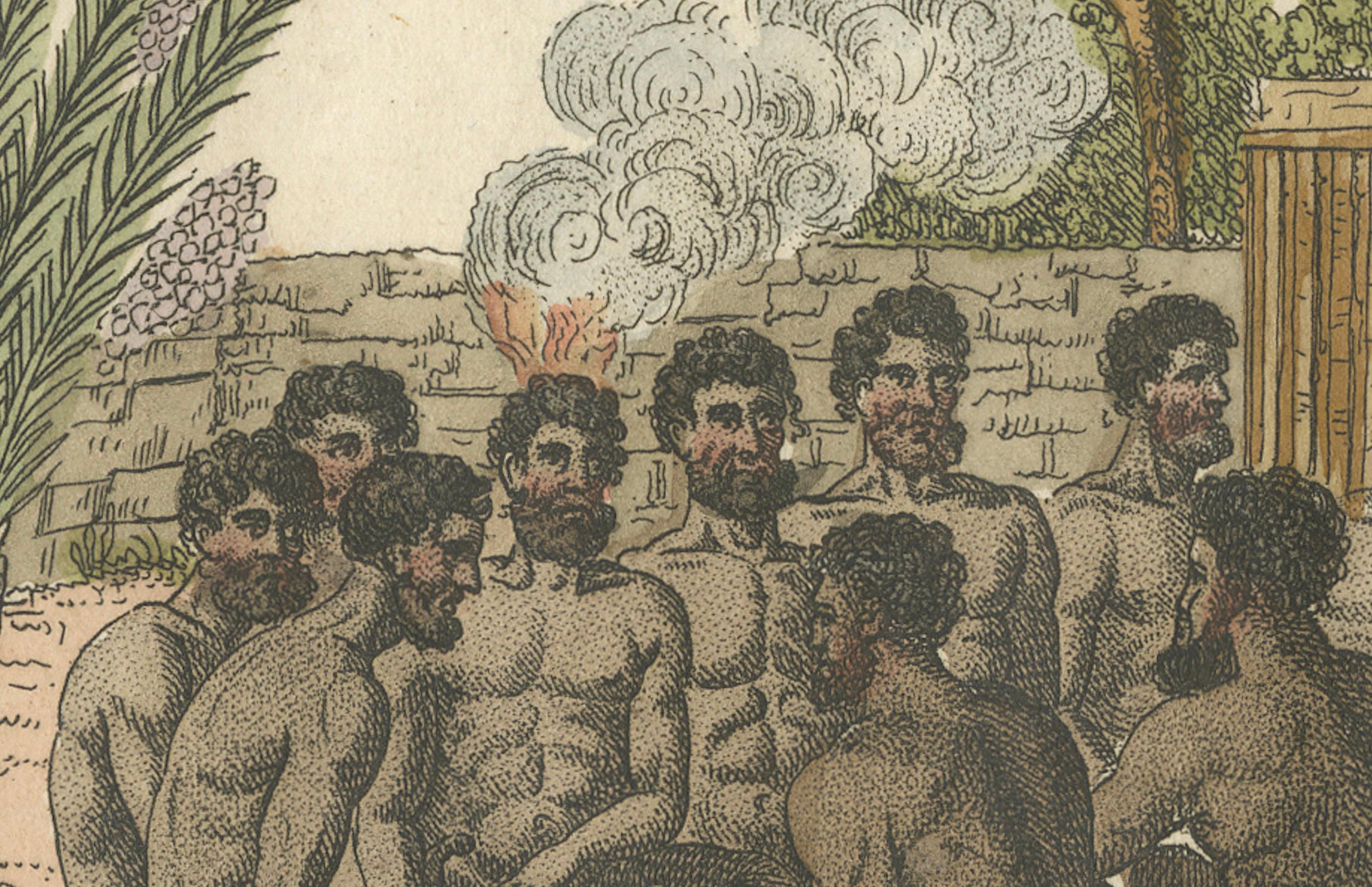 Kapitän Cook werden göttliche Ehren zuteil: Eine feierliche Begegnung, um 1820 im Angebot 1